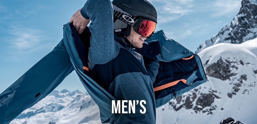 Shop Men's new season. A man putting on his jacket